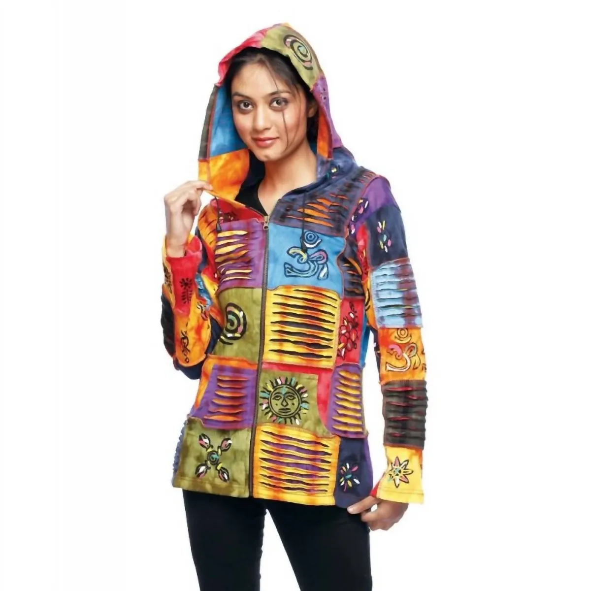Handmade Hoodie in Orange/Blues by Rising International