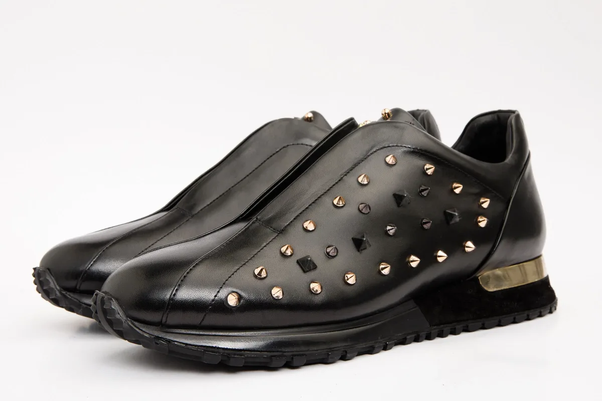 The Infanta Black Spike Leather Sneaker by Vinci Leather Shoes