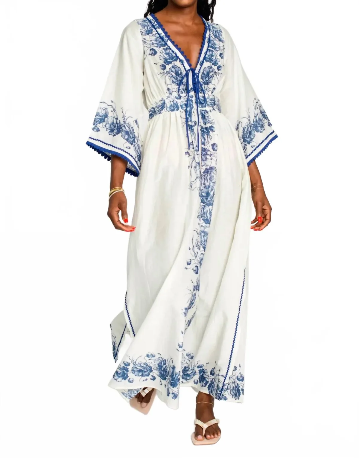 Astrid Caftan Dress in Navy Tea Rose by Elizabeth James The Label