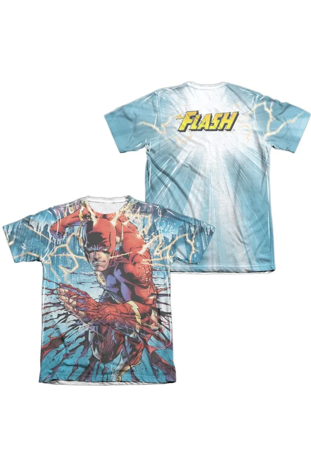 Justice League of America Ripping and Tearing Front/Back Print Poly/Cotton Short Sleeve Tee by Gildan