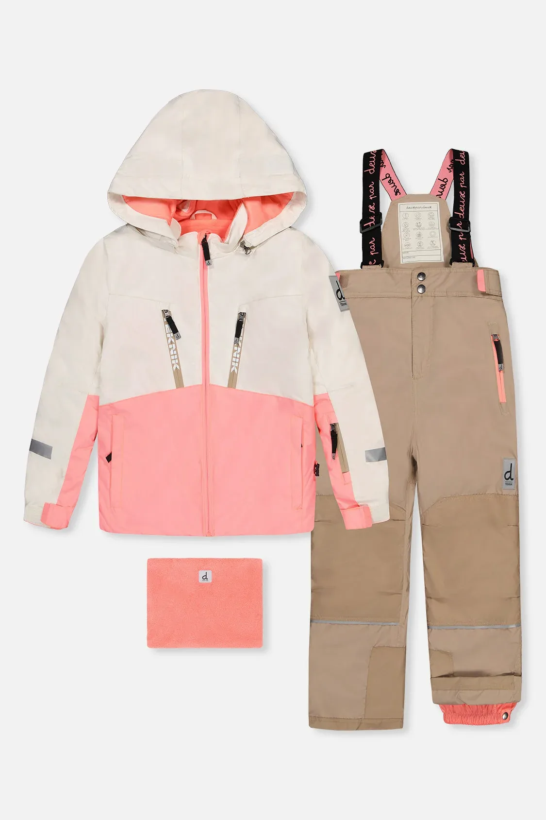 Two Piece Teknik Snowsuit Off-White and Pink by Deux par Deux