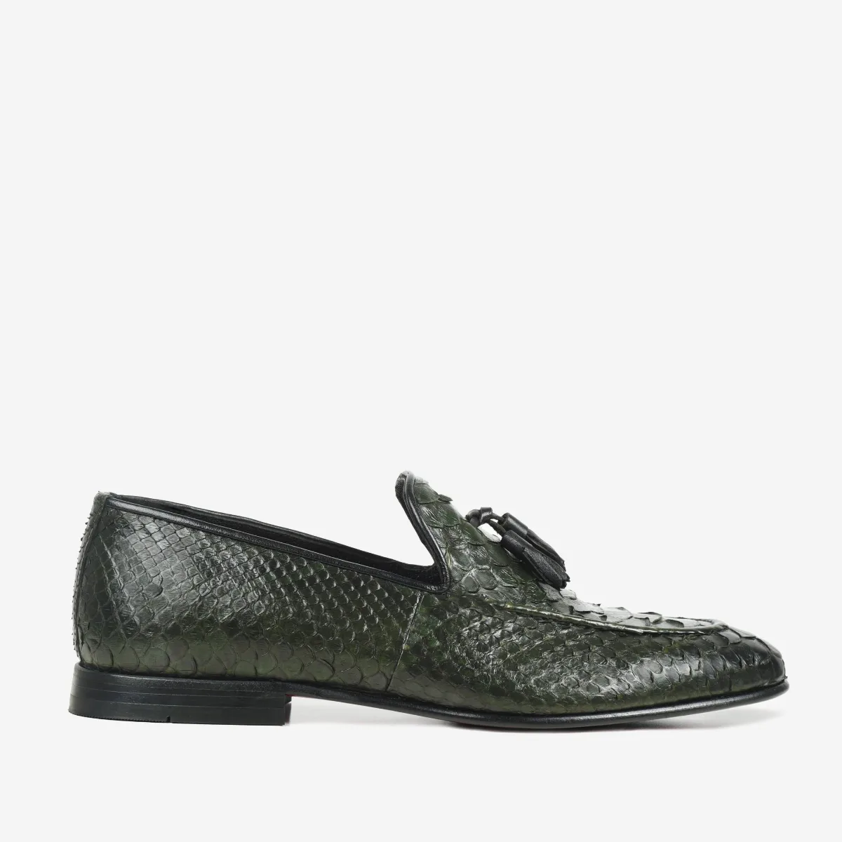 The Bethesda Green Python Skin Leather Tassel Loafer by Vinci Leather Shoes