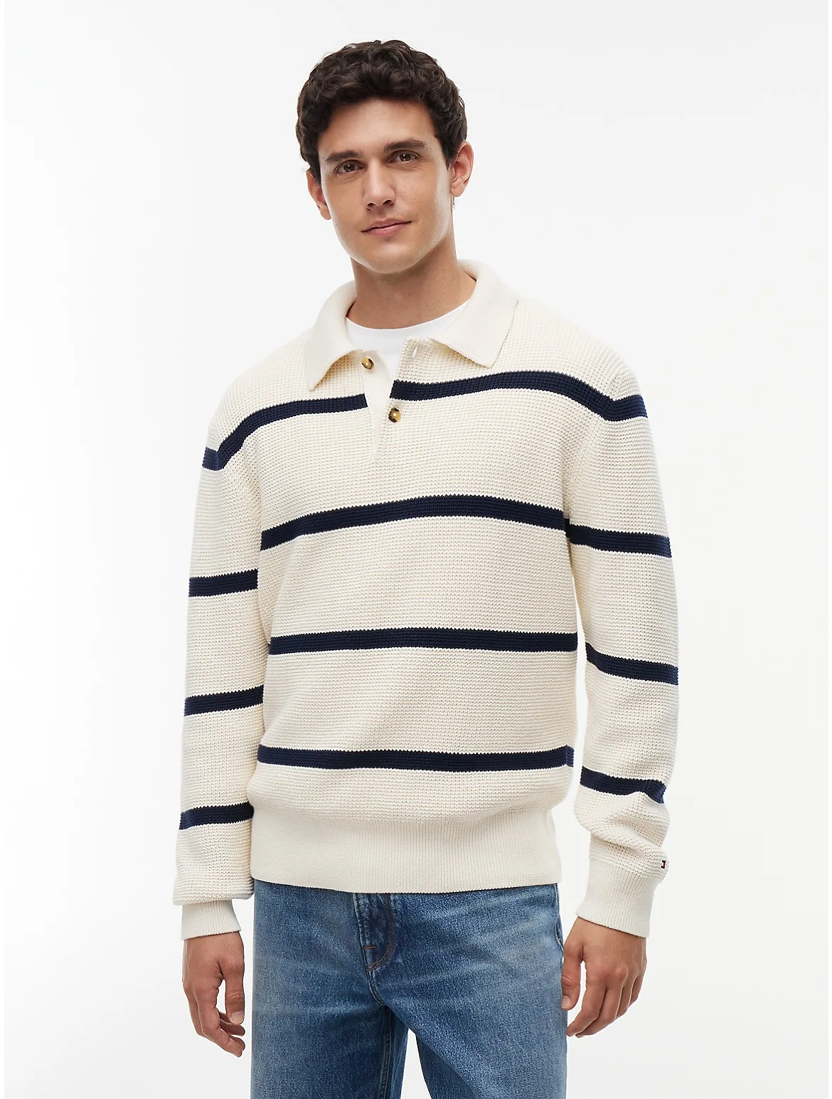Waffle-Knit Sweater Polo