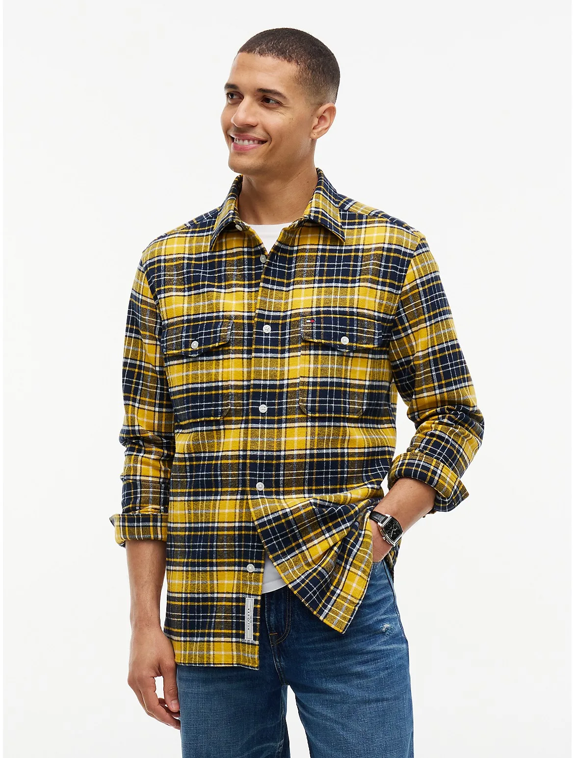 Classic Fit Plaid Flannel Overshirt by Tommy Hilfiger