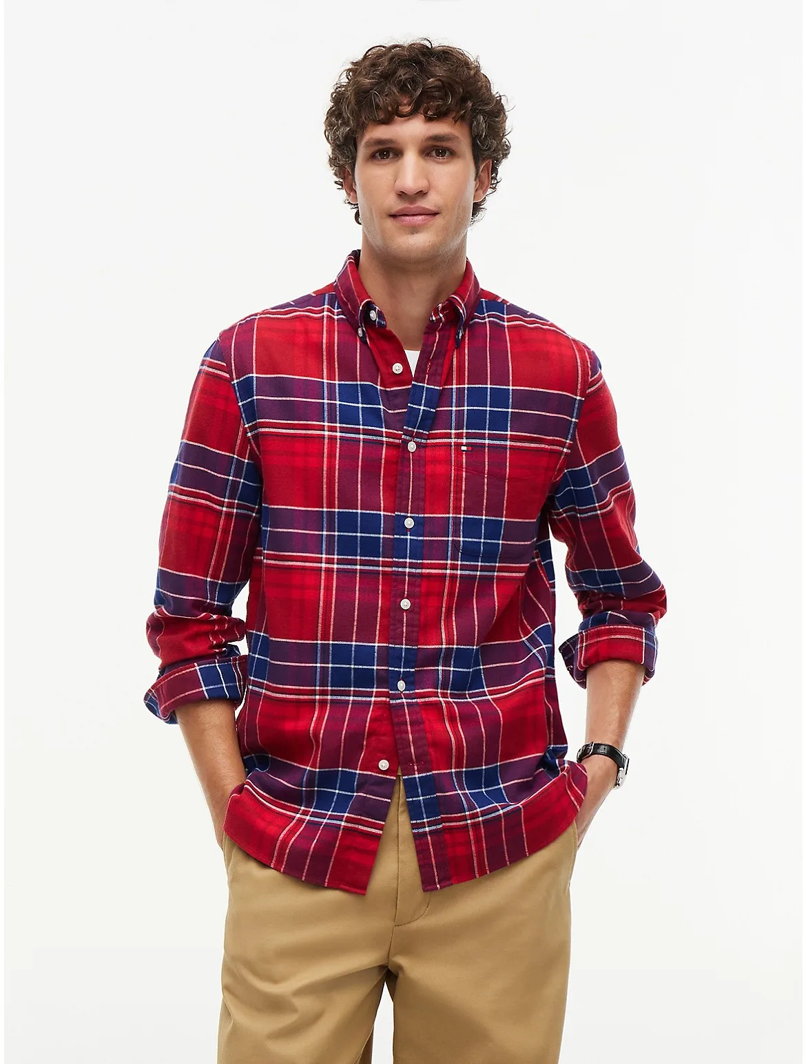 Regular Fit Plaid Flannel Twill Shirt by Tommy Hilfiger