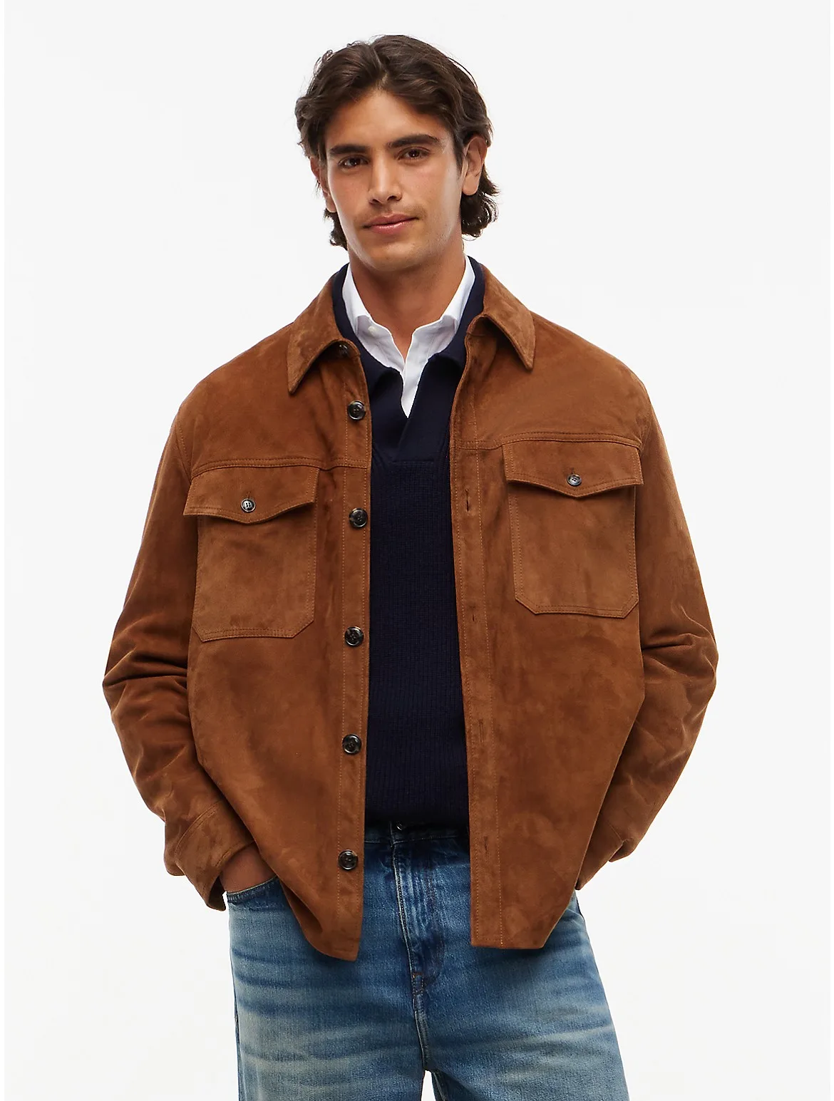 New York Label Relaxed Suede Overshirt by Tommy Hilfiger