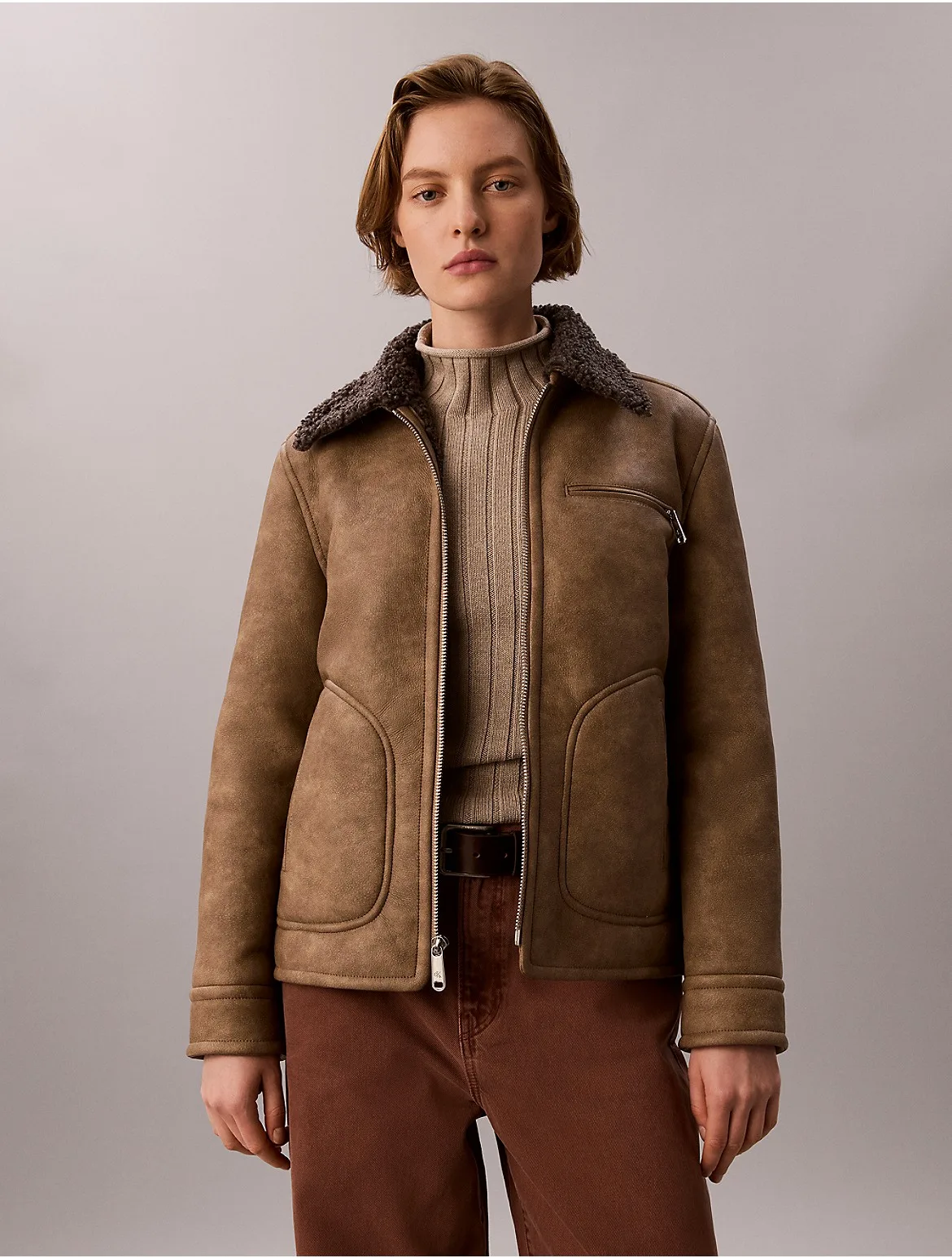 Faux Shearling Aviator Jacket
