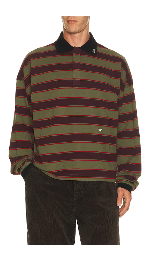 Fontaine Striped Long Sleeve Polo Shirt by Rhude