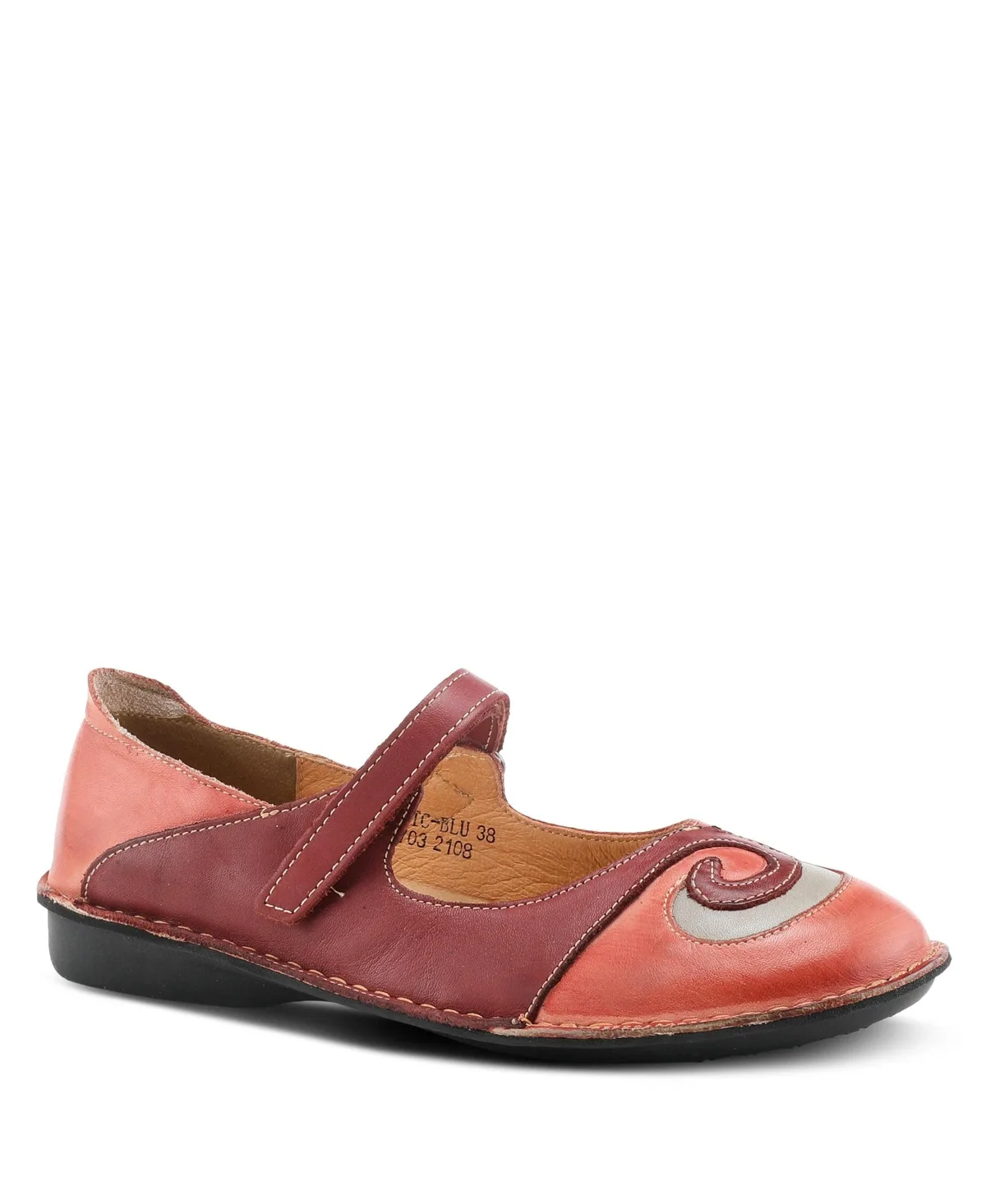 Cosmic Leather Mary Jane Flats with Hook-and-Loop Strap and Contrast Stitching by Spring Step