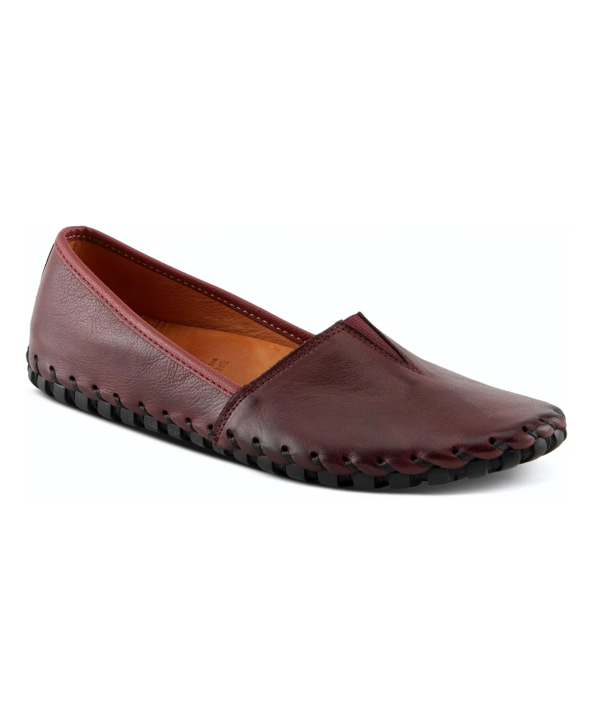 Kathaleta Leather Slip-On Comfort Flats with V-Elastic Notch, Arch Support & Removable Insole