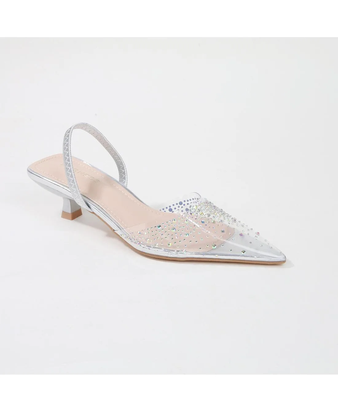 Mabel Clear Rhinestone Kitten Heels