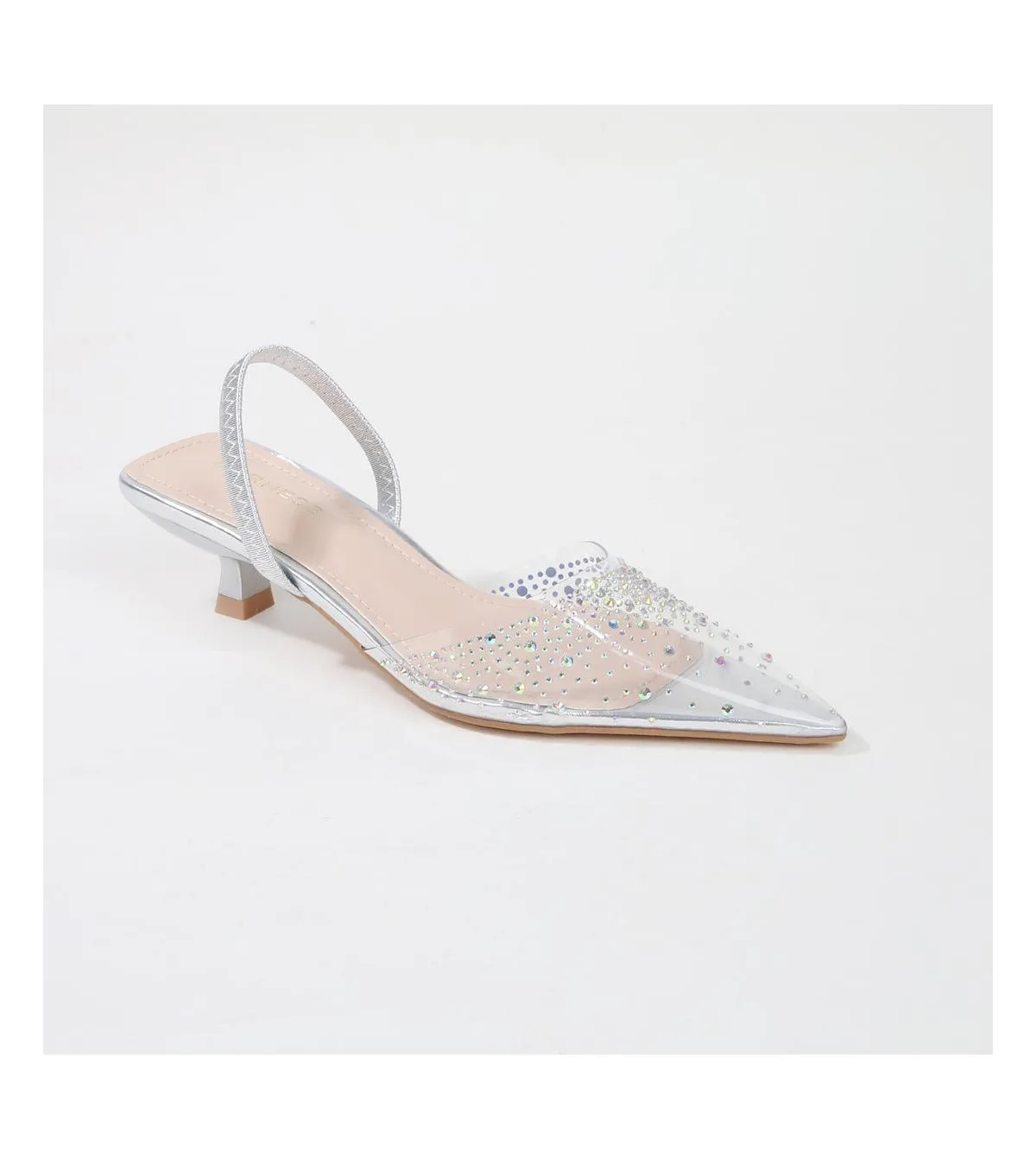 Mabel Clear Rhinestone Kitten Heels by Berness