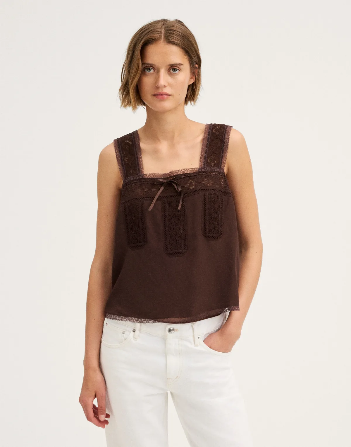 Lace-Insert Tie-Front Cami by MW