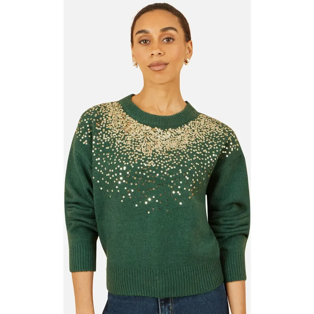 Relaxed Knitted Sequin Sweater by Yumi