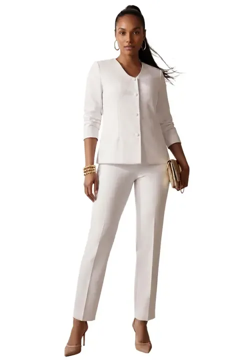 Shaped Crepe Jacket & Straight Leg Pant Suit by Jessica London