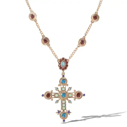 Crystal Gold-Tone Cross Pendant Necklace by Jessica Simpson