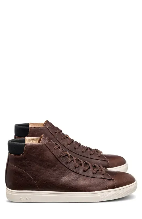 Bradley High Top Sneaker in Cocoa Leather by CLAE