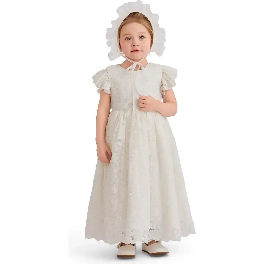 Velloria Lace Christening Dress with Bonnet by Tulleen