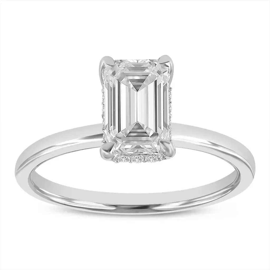 Empress 14K White Gold Emerald Cut Lab Grown Diamond Hidden Halo Engagement Ring - 1.6 Ctw by LuvMyJewelry