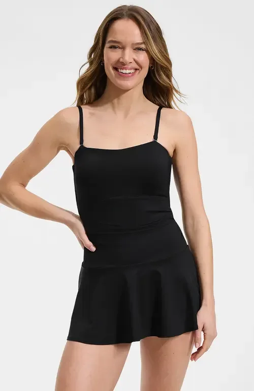 Sculpting Bandeau Lace Back Mini Swim Dress by Lands' End