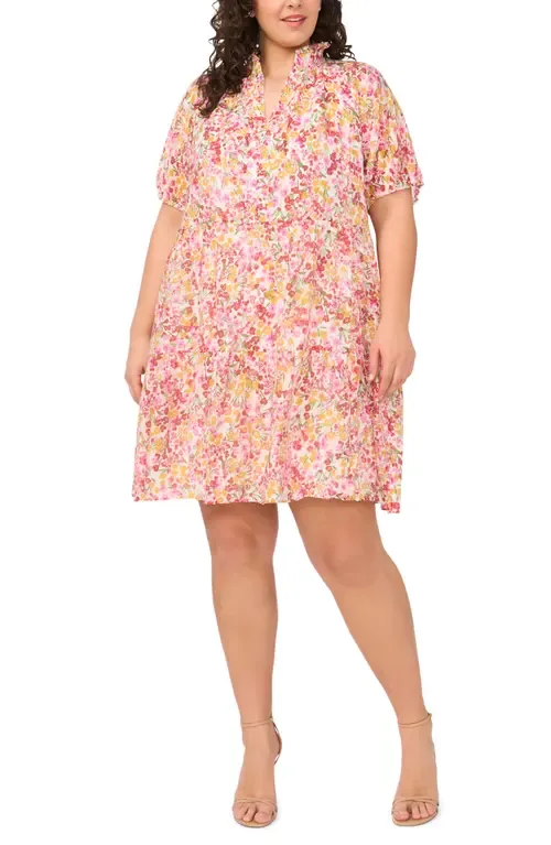 Floral Tiered Ruffle Neck Cotton Dress