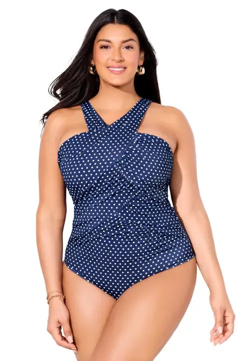 High Neck Wrap One Piece Swimsuit by Swimsuits for All
