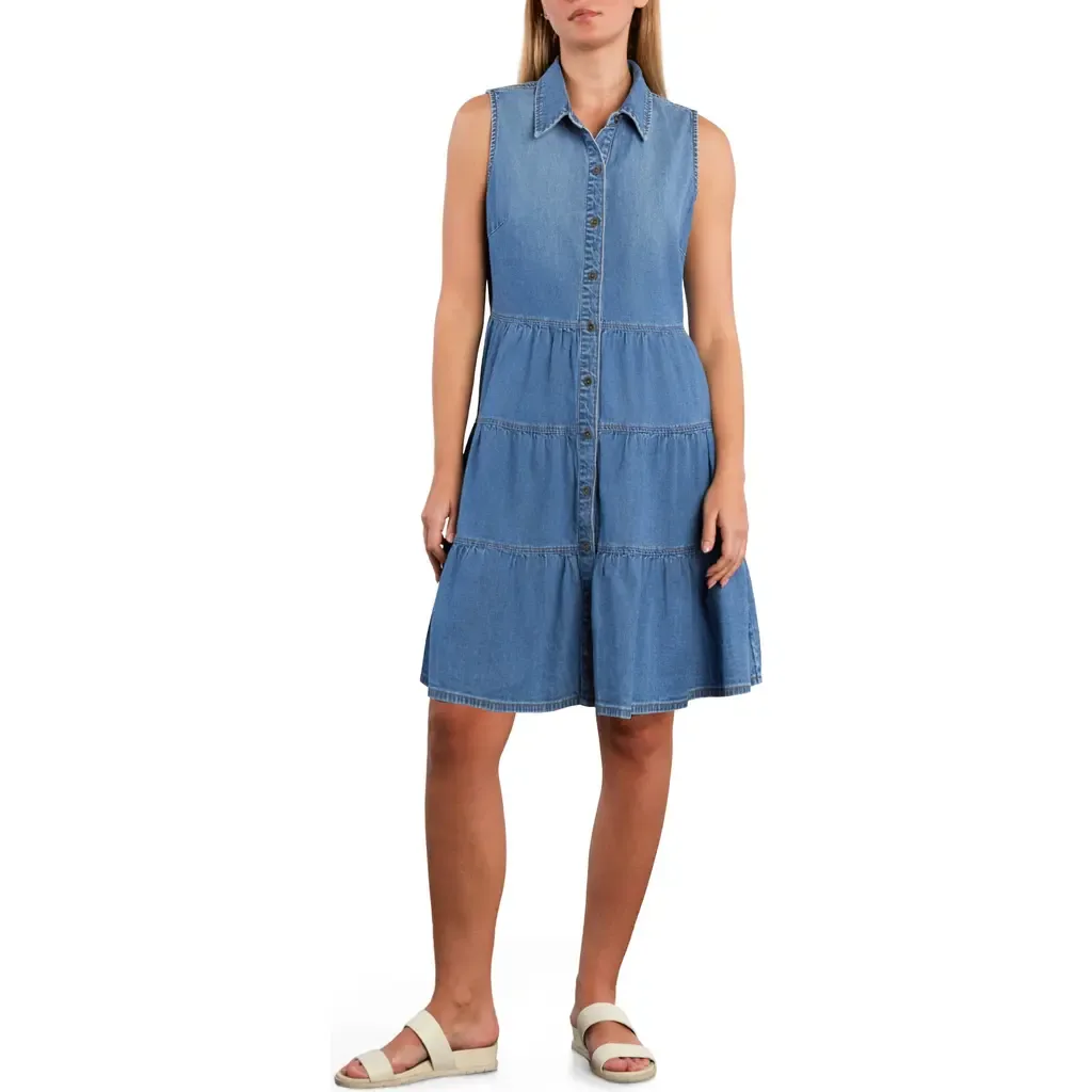 Belle Sleeveless Tiered Denim Dress by HINT OF BLU