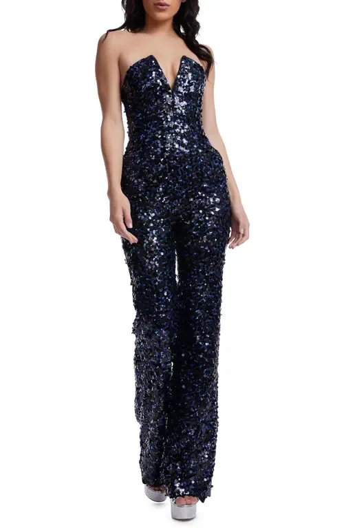 Fernanda Sequin Strapless Jumpsuit by Dress the Population