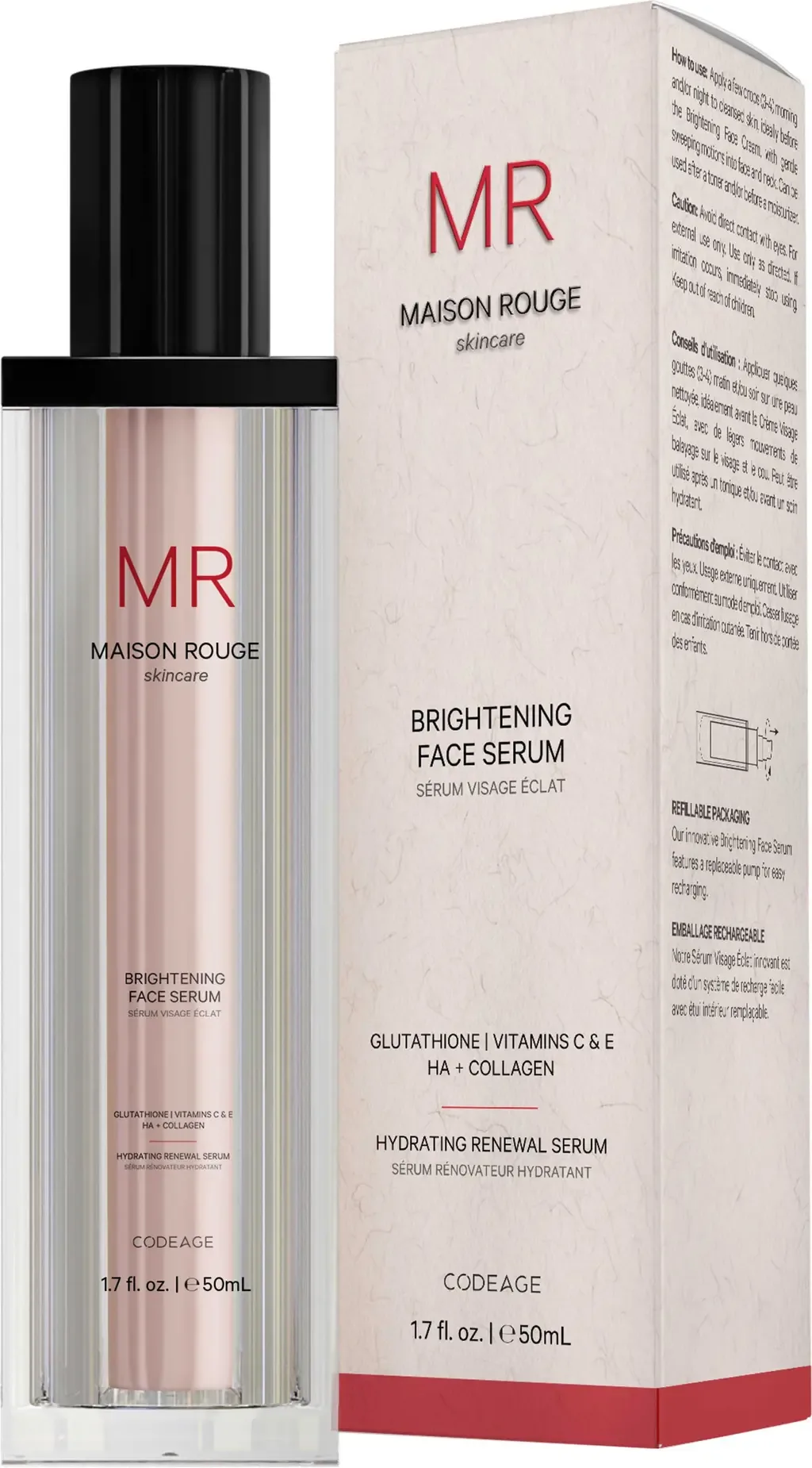 Brightening Face Serum, Glutathione, Collagen HA, Vitamin, CoQ10, Refillable 50mL by Codeage