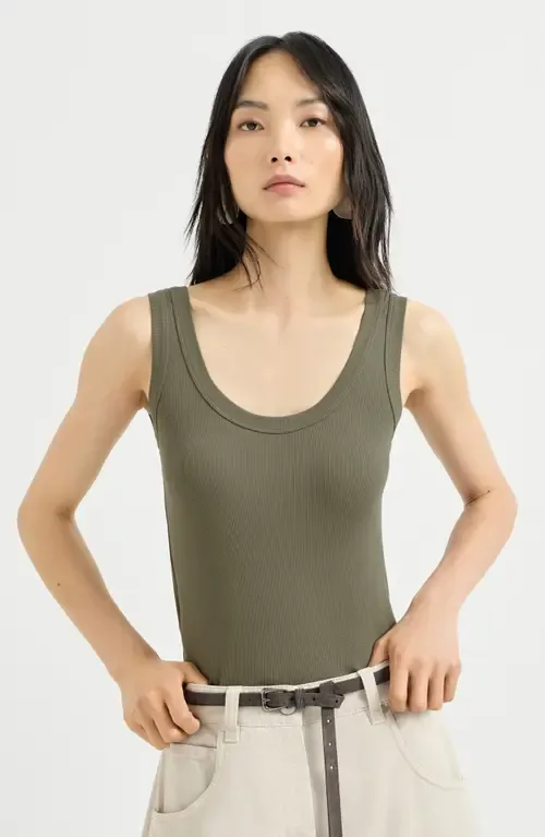 Stretch Cotton Ribbed Jersey Top with Monili