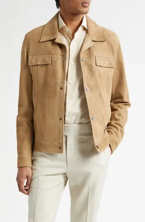 Amelio Aqua Lambskin Suede Jacket by ISAIA
