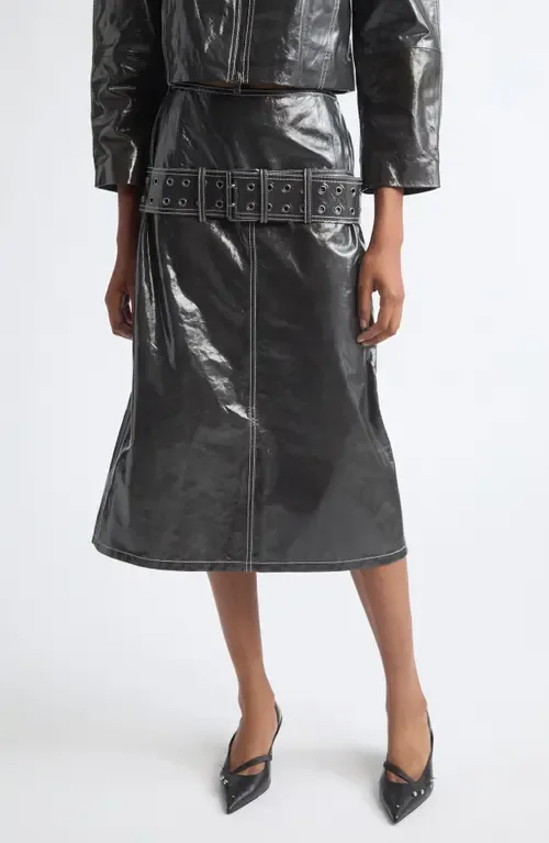 L-Ascar Belted Patent Leather Midi Skirt by DIESEL®