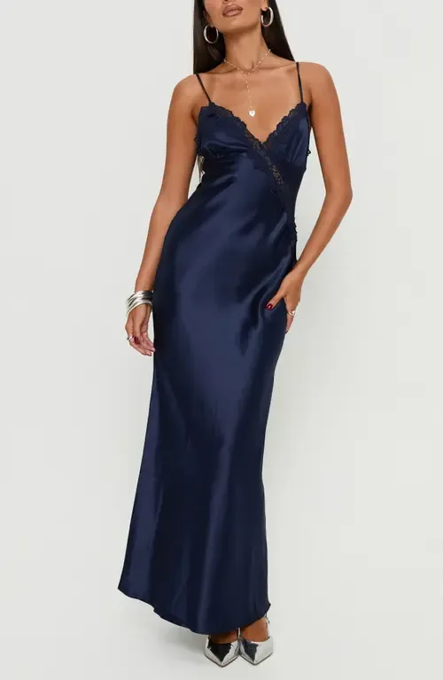 Madelene Lace Trim Satin Gown by Princess Polly