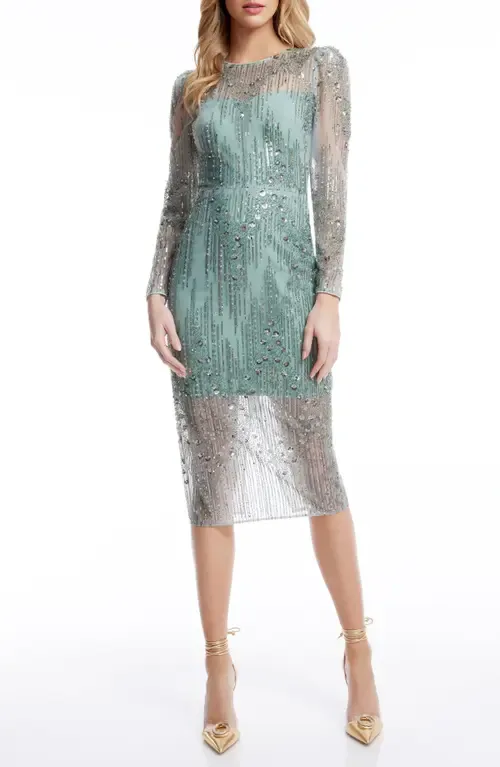 Sophia Bead & Sequin Long Sleeve Cocktail Midi Dress