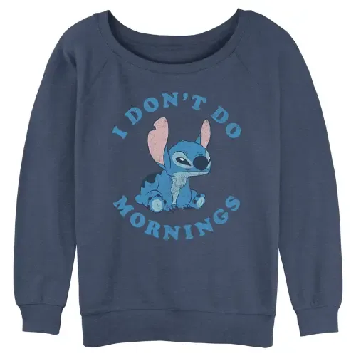 I Don't Do Mornings Light Blue Long Sleeve Crewneck Sweatshirt by Lilo & Stitch