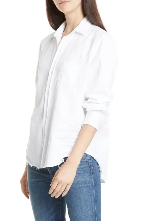 Eileen Relaxed Button-Up Shirt in White Tattered Wash Denim by Frank & Eileen