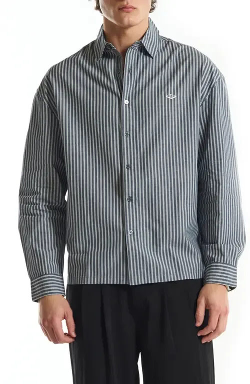 Off Court Boxy Fit Stripe Cotton Button-Up Shirt