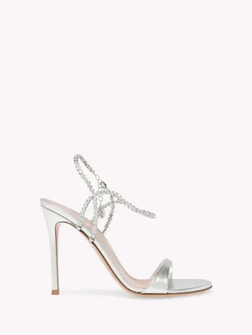 Eternity Sandal in Metallic Silver Nappa Leather by Gianvito Rossi
