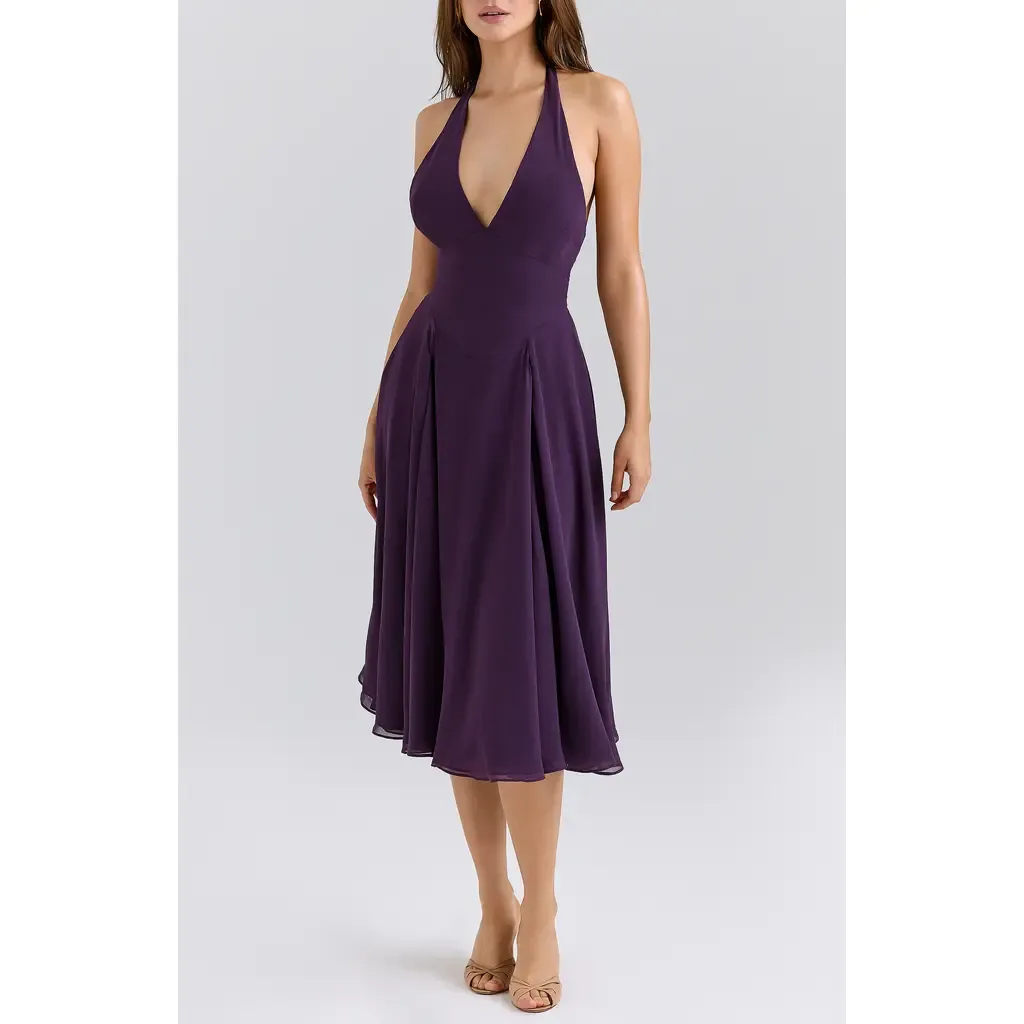 Solada Georgette Halter Dress by HOUSE OF CB