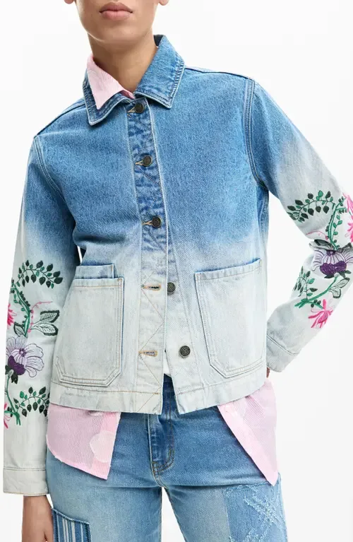 Floral Embroidered Denim Trucker Jacket by Desigual