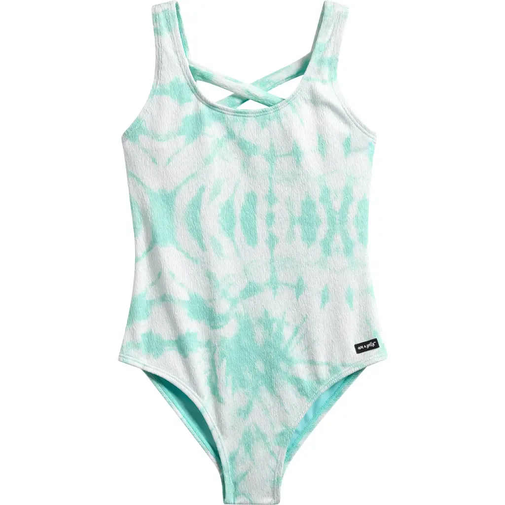 Crisscross Strap Textured One-Piece Swimsuit by Ava & Yelly