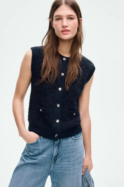 Bouclé-Knit Waistcoat by H&M