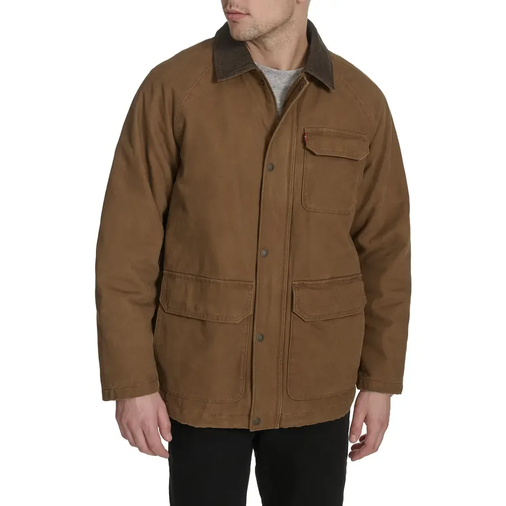 Cotton Canvas Field Jacket with Corduroy Collar