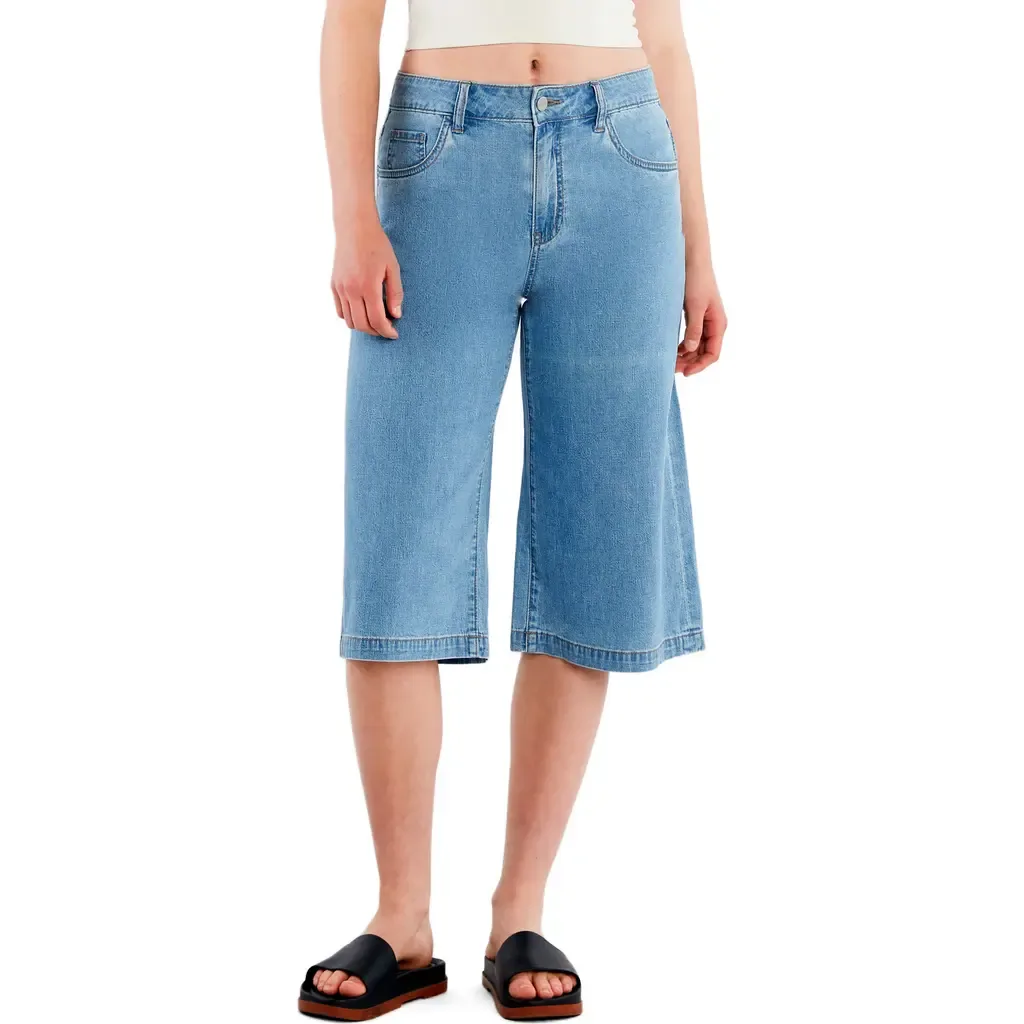 Mid Rise Relaxed Long Denim Shorts by HINT OF BLU