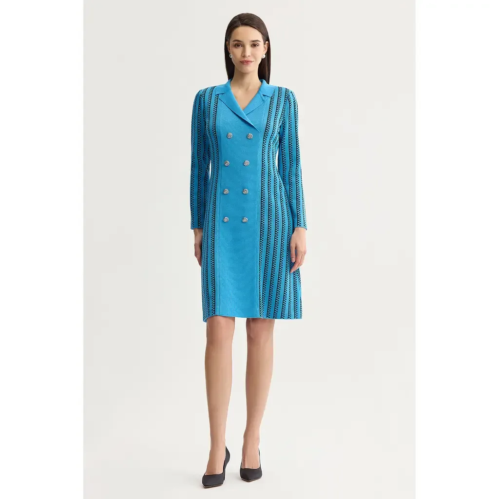 A-Line Faux Double Breasted Knit Dress by Ming Wang