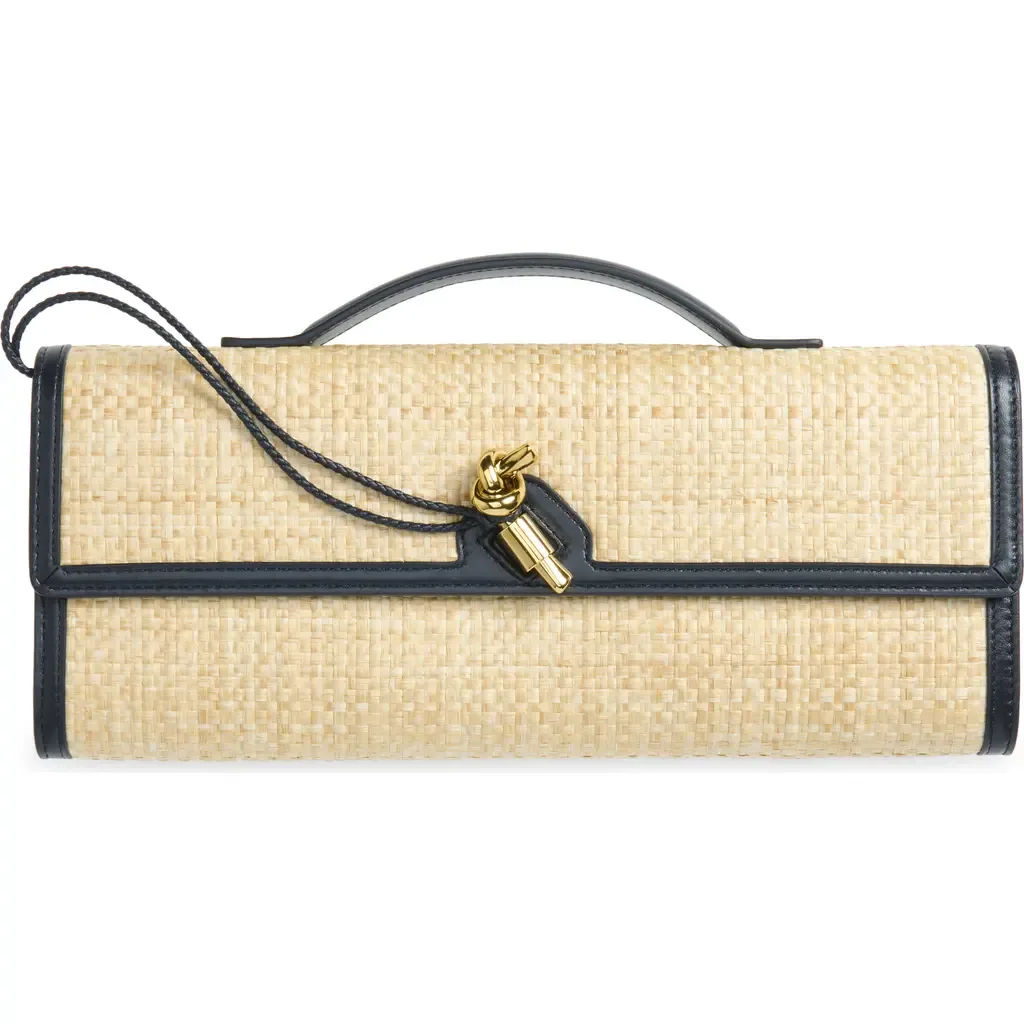 Long Andiamo Woven Raffia Clutch by Bottega Veneta