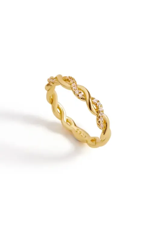 Dainty Pave Twist Stacking Ring in 18K Gold Over Sterling Silver