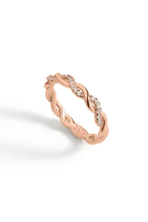 Dainty Pave Twist Stacking Ring in 18K Gold Over Sterling Silver