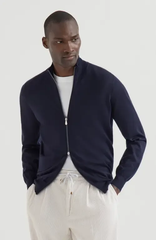Cashmere and Silk Lightweight Cardigan with Zipper by Brunello Cucinelli