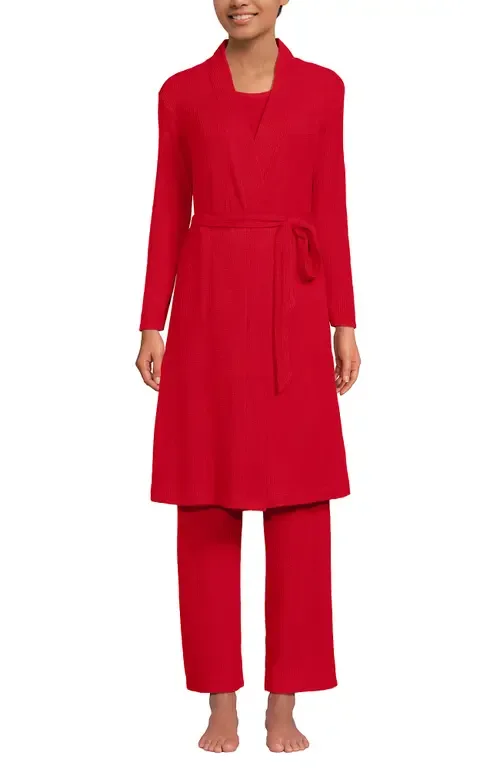 Brushed Cozy Waffle Jersey 3 Piece Pajama Set - Tank Top Pant and Robe by Lands' End